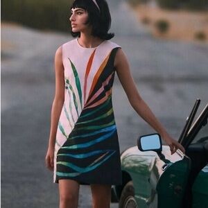 NWT Linen Shift Dress - Pink & Black with a Palm Leaf